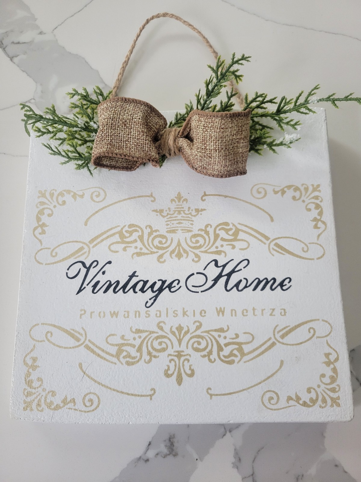Handmade Vintage Home Wooden Sign White Gold Black Foliage Bow Home Wall Decor