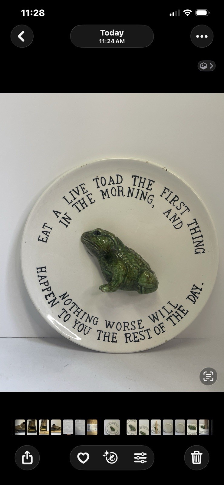 Eat A Live Toad Decorative 3-D Plate Mark Twain Quote Handmade Vintage