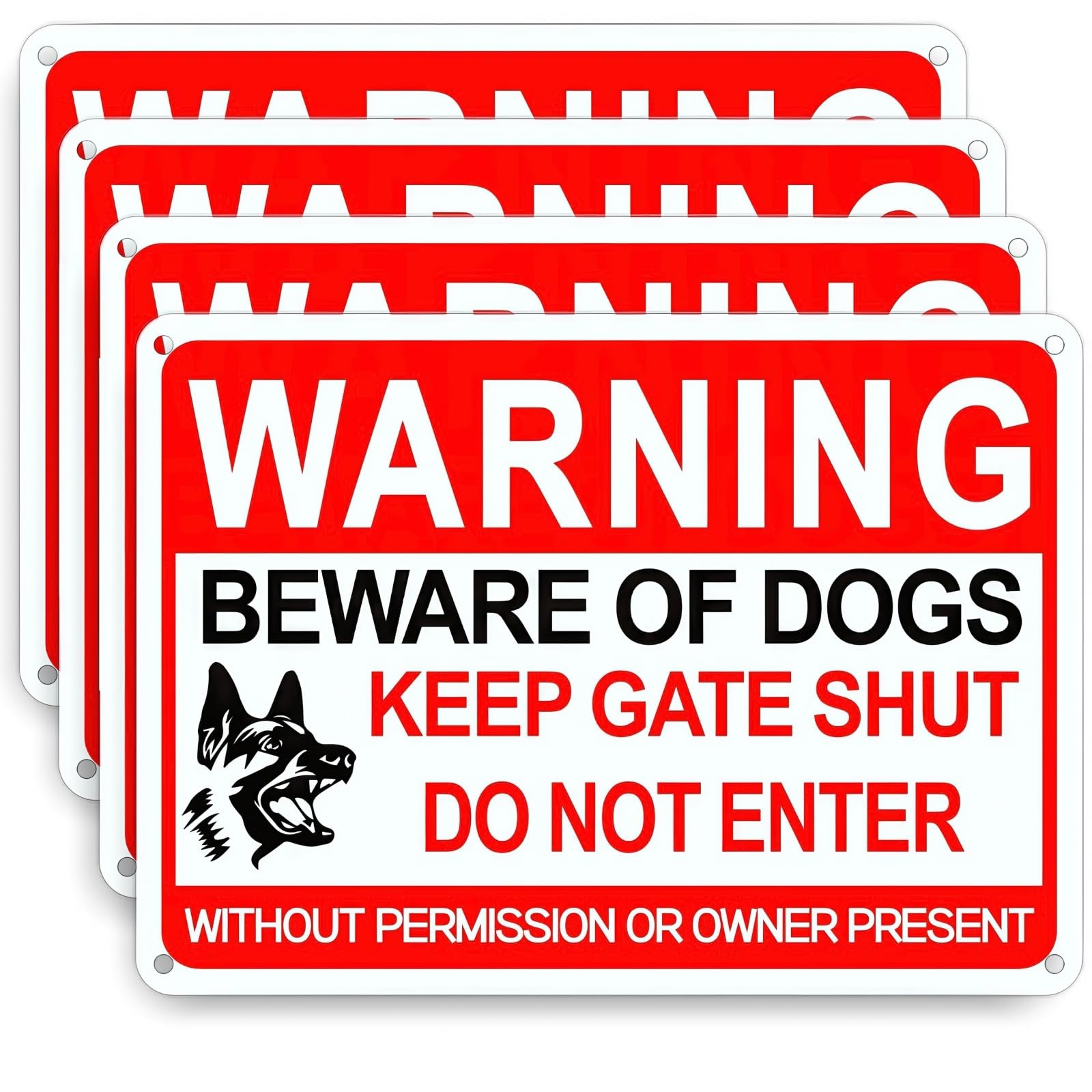4 Pack Beware Of Dog Sign,12×8 Inches, With 12×8 red, white