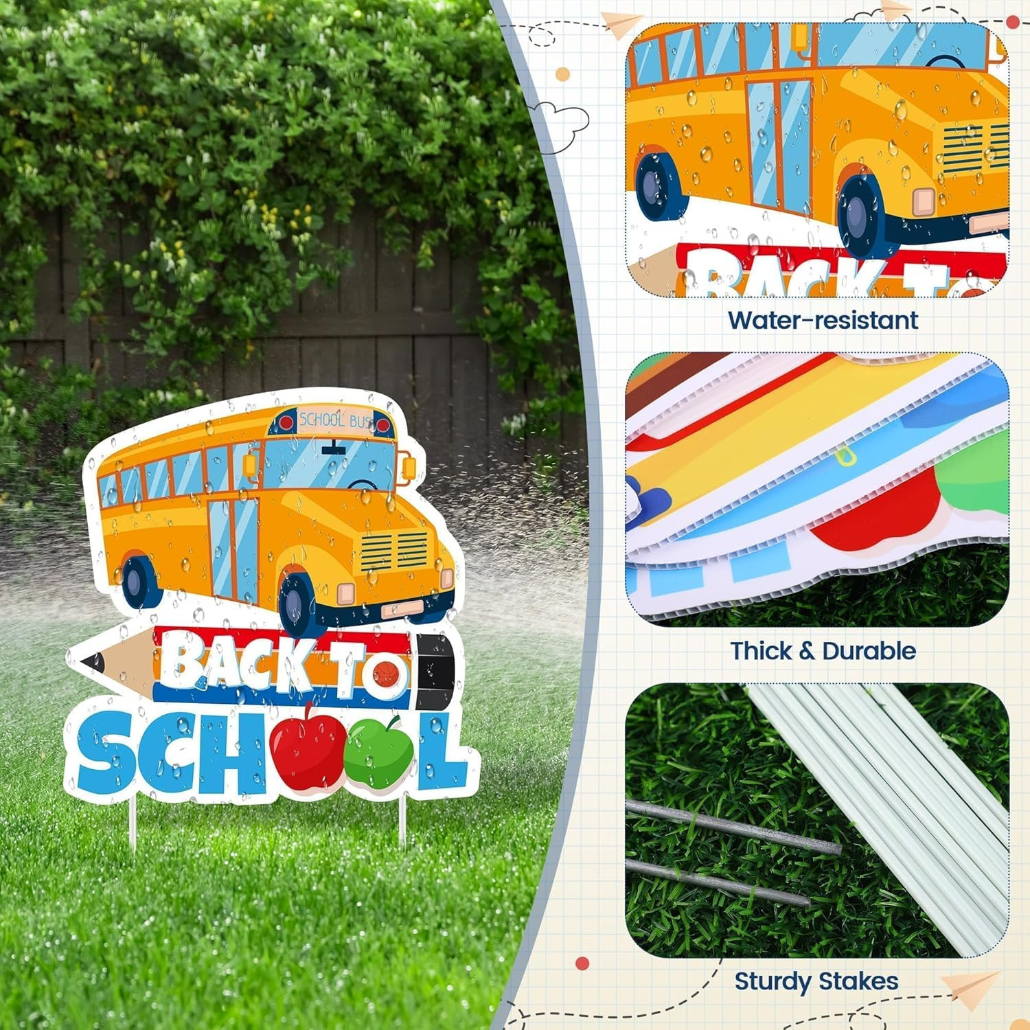 7 Pieces Welcome Back to School Yard Signs with Large Blackboard Photo Frame 202