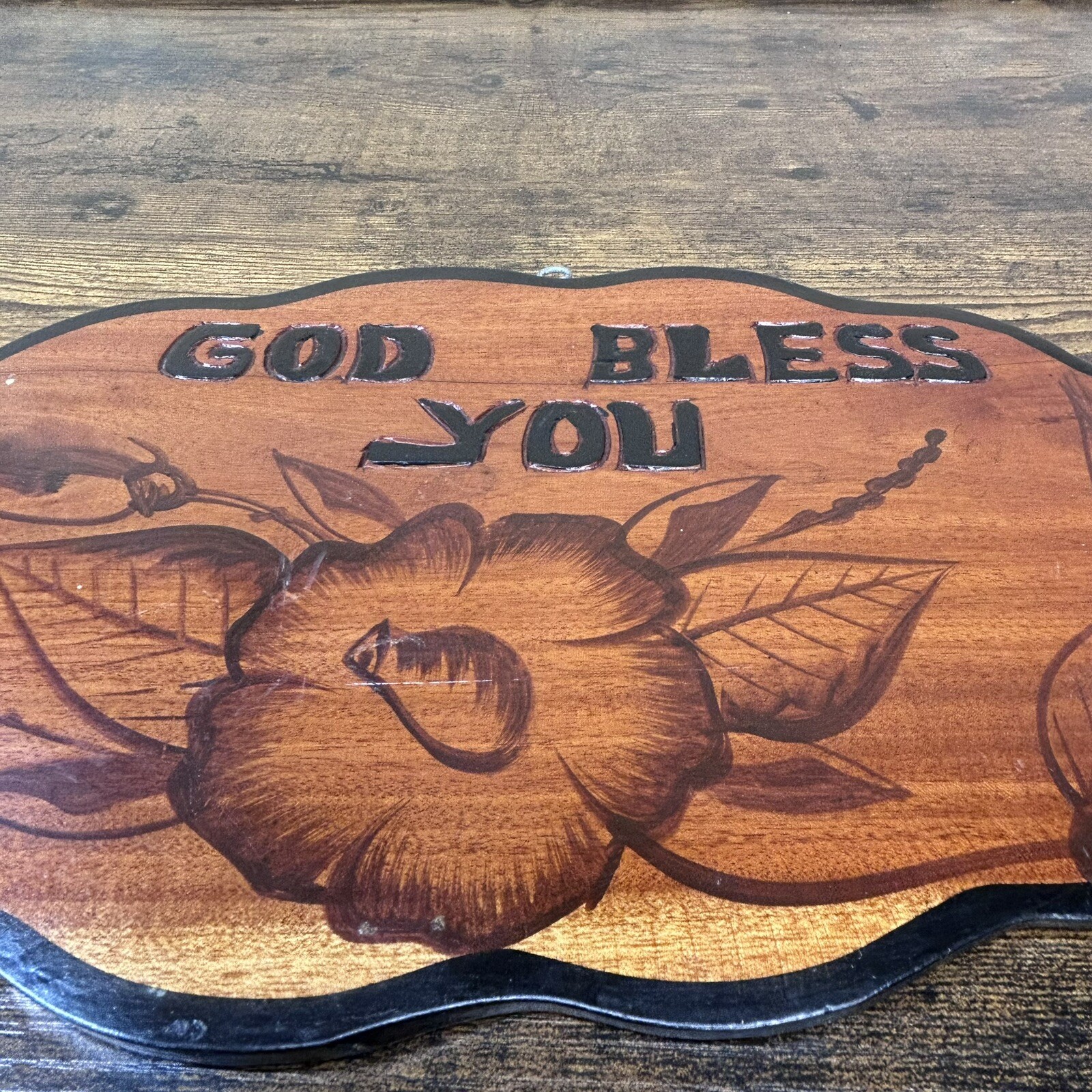 Vintage Wood Sign For Hanging Outside “God Bless You” Folk Art 15”x 8” Handmade