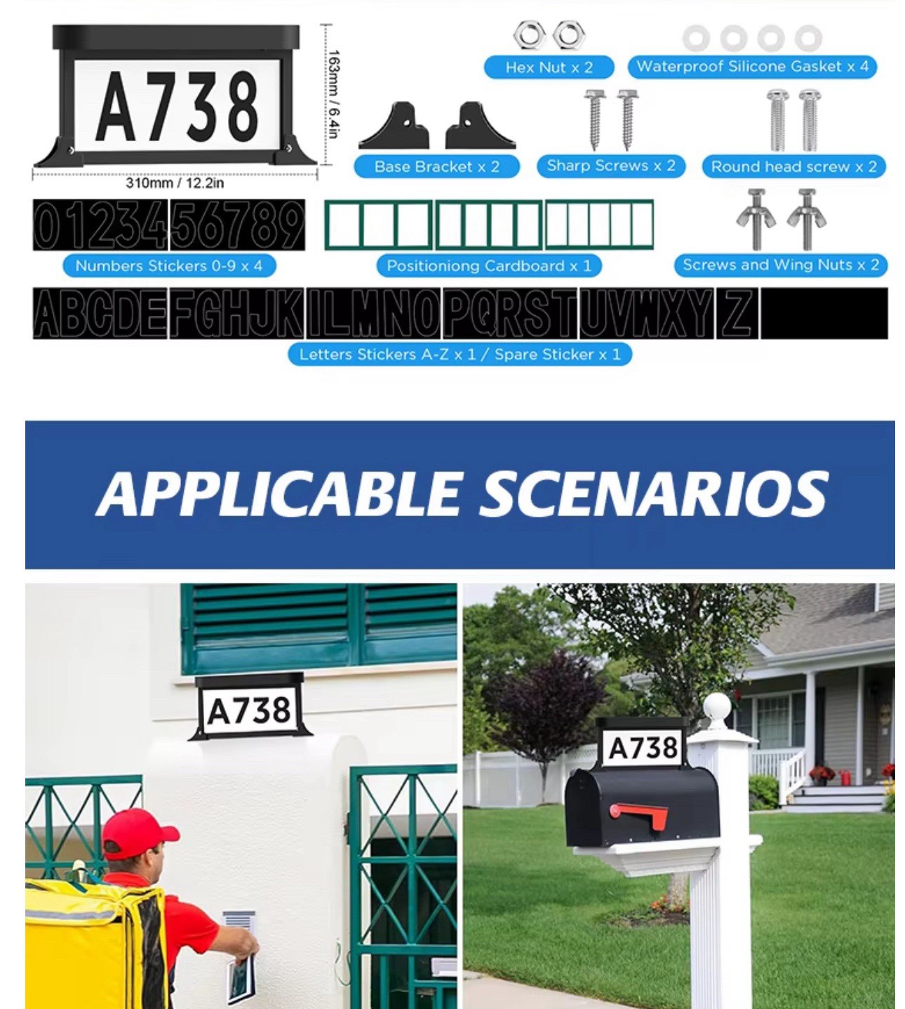 Solar Address Sign Mailbox House Number Plaque Double Side 3 Light Color