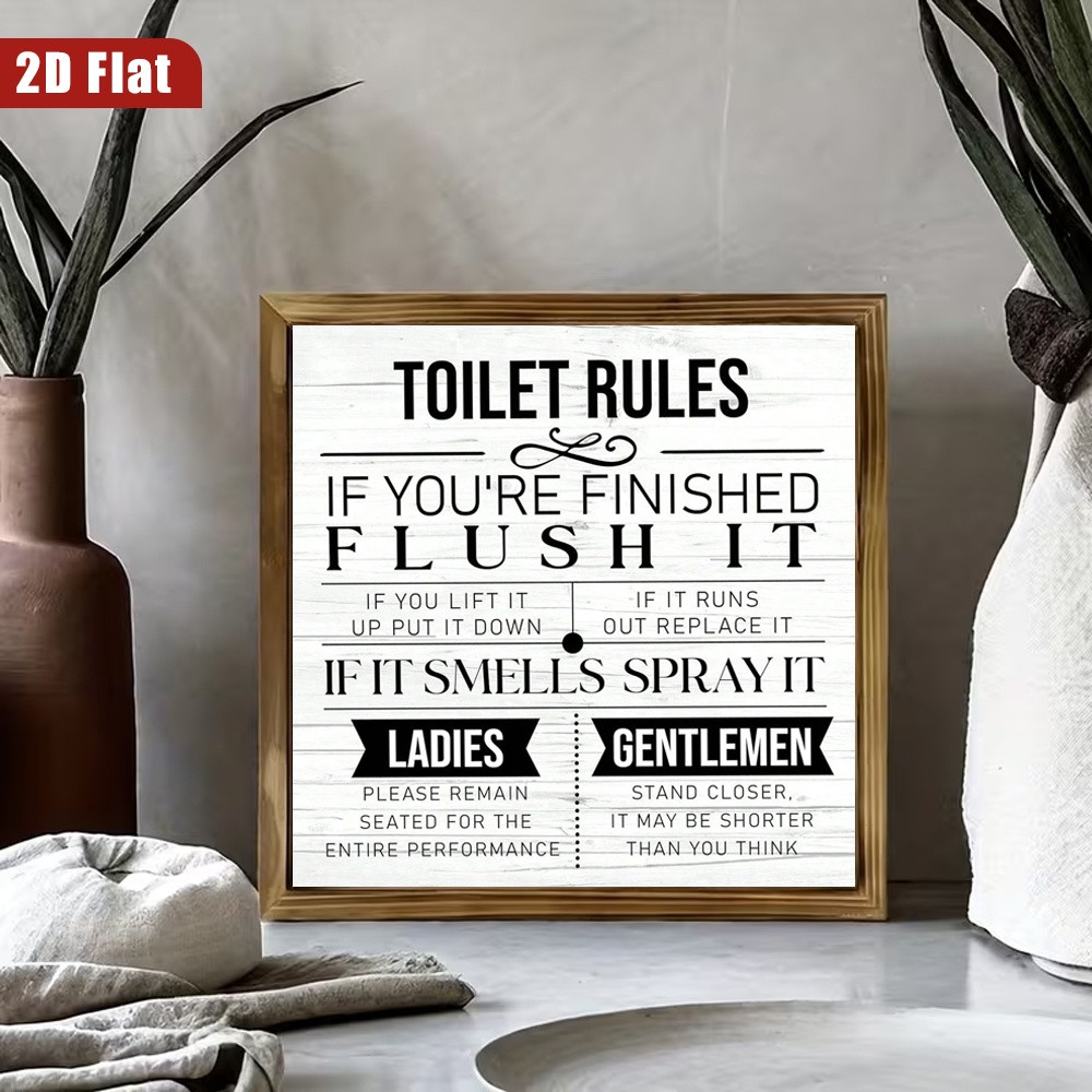 Funny Toilet Rules Distressed White Wooden Plaque Farmhouse Bathroom Wall Decor