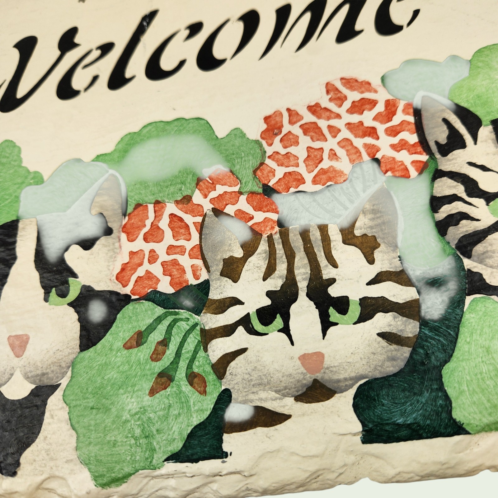 VTG ’79 Slate Cat Sign Handmade Hand‑Painted Welcome Plaque 14X7.75 Cozy Cottage