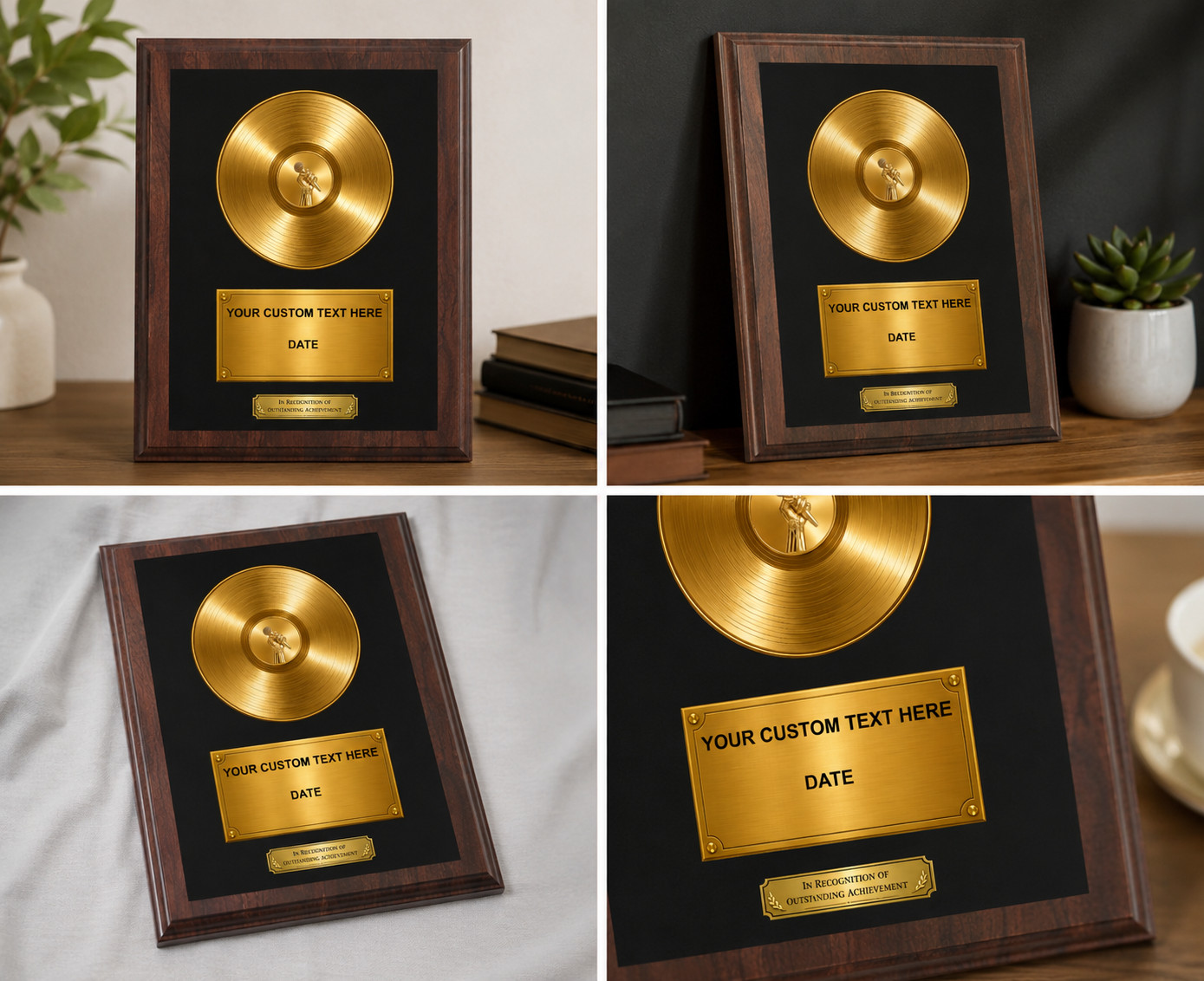 Gold Vinyl Record Award on Wood Plaque Custom 8×10