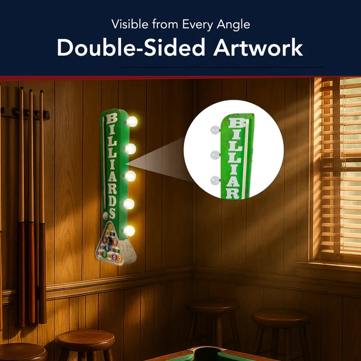 BILLIARDS Double Sided Sign W/ LED Lights, Garage Home Bar Man Cave Bar Pool Pub