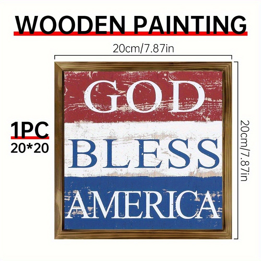 God Bless America Wooden Plaque 4th of July Patriotic Independence Day Decor