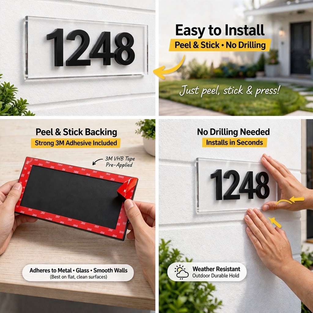Custom House Number Sign Acrylic Address Plaque Modern Outdoor Sign 12×6 20×6 US