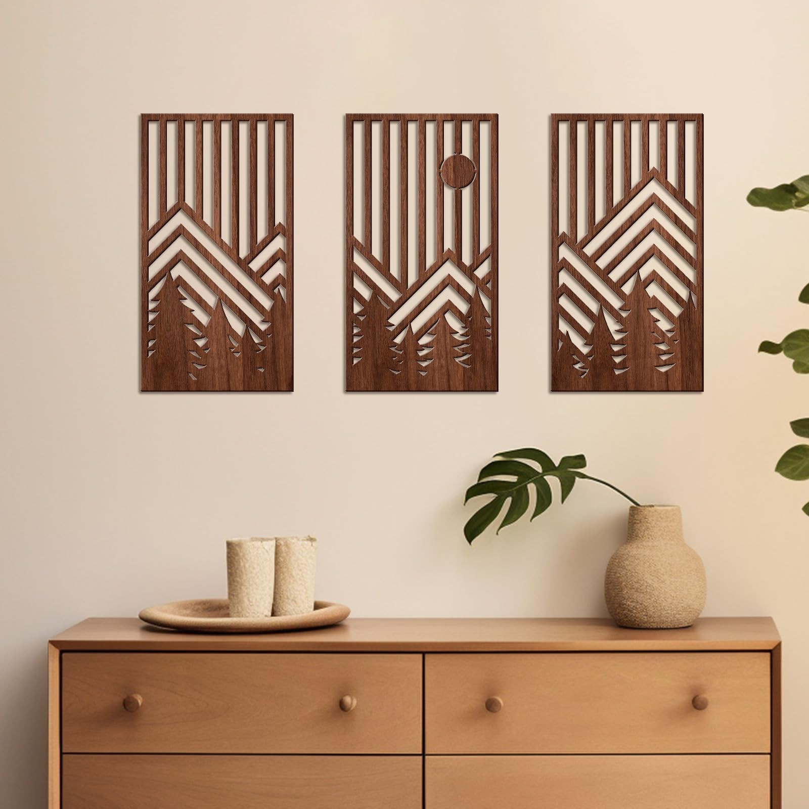 3 Piece Wood Large Mountain Wall Decor Art for Living Room, Bedroom, Office M…