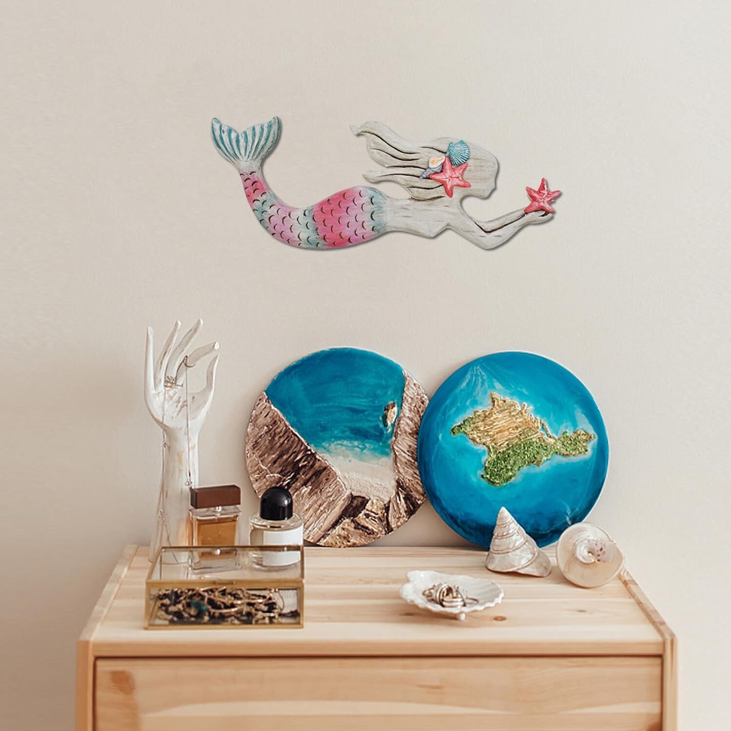 Wooden Mermaid Wall Decor Beach Art Hanging Mermaid Plaque Sign Nautical decor