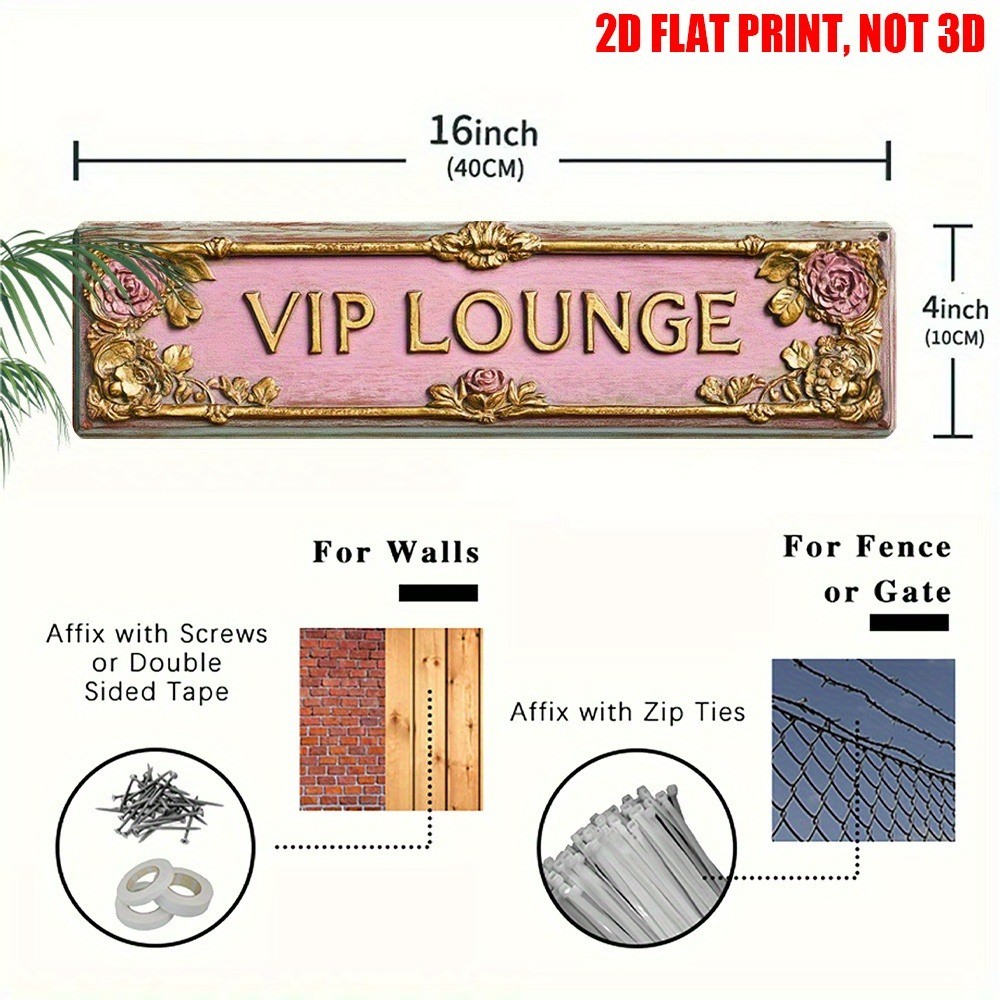 VIP Lounge Tin Sign Wall Art Pink Vintage Plaque Floral Home Decor Cafe Bar 4×16