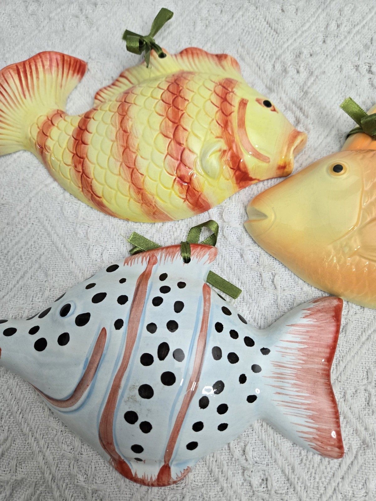 Ceramic Fish Shape Wall Decor, Glossy Finish Measures 7X5 Lot Of 3.