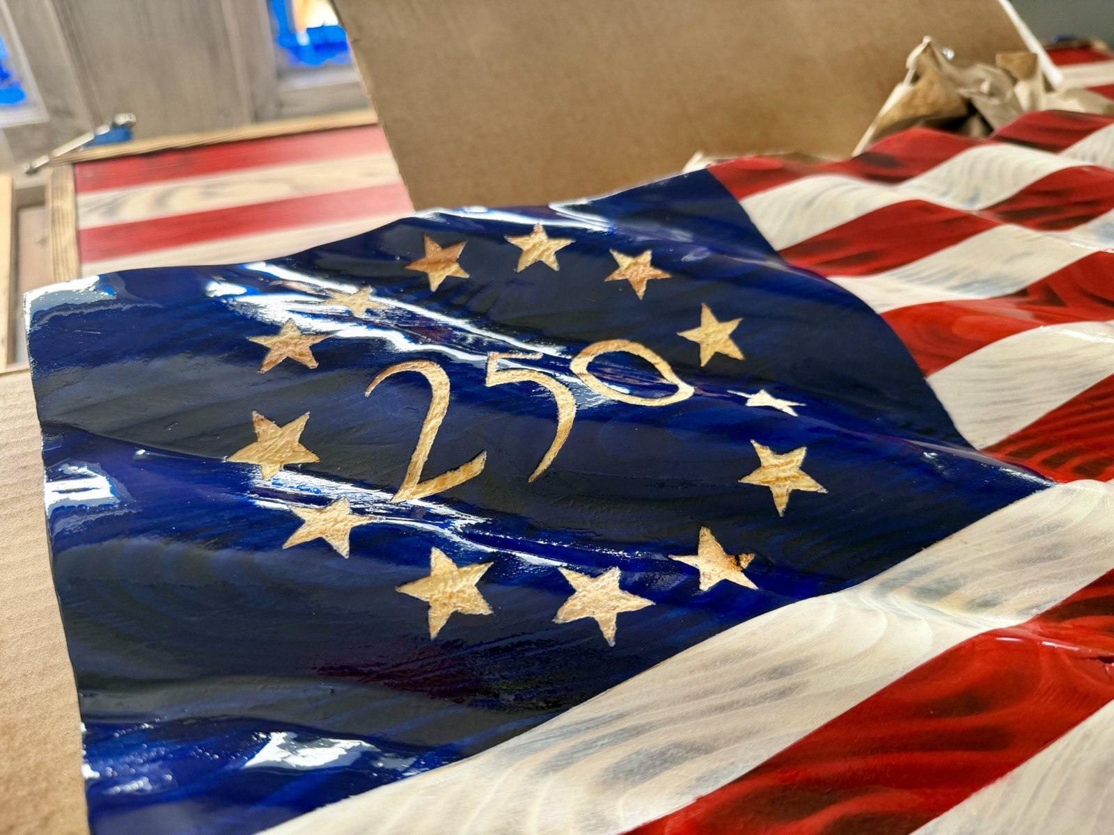 Handcrafted Wooden American Flag 250th Anniversary Patriotic Wall Sign