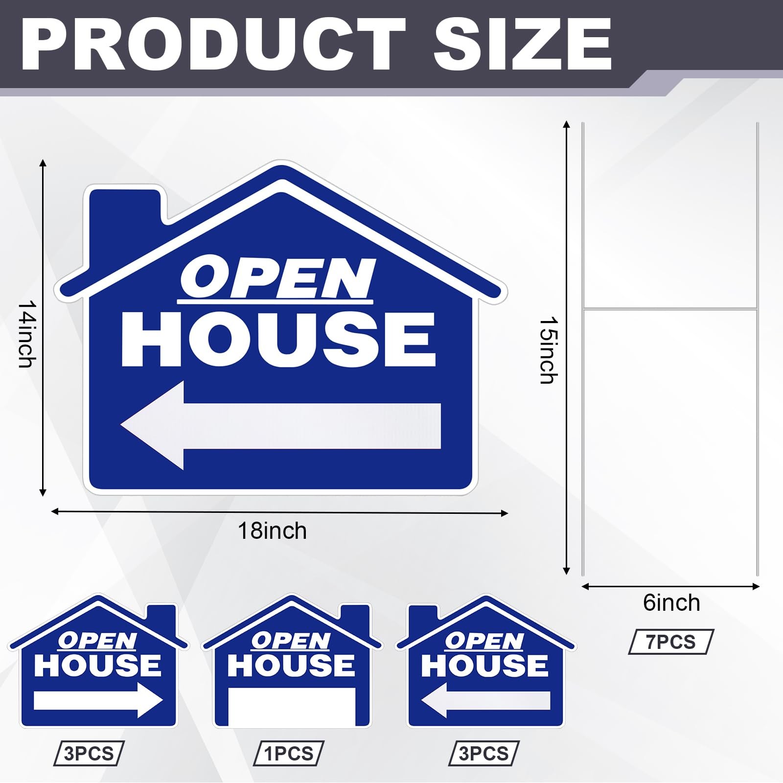 Large Open House Signs Real Estate 18×14 Inch Double Sided Metal Stake 7 PCS