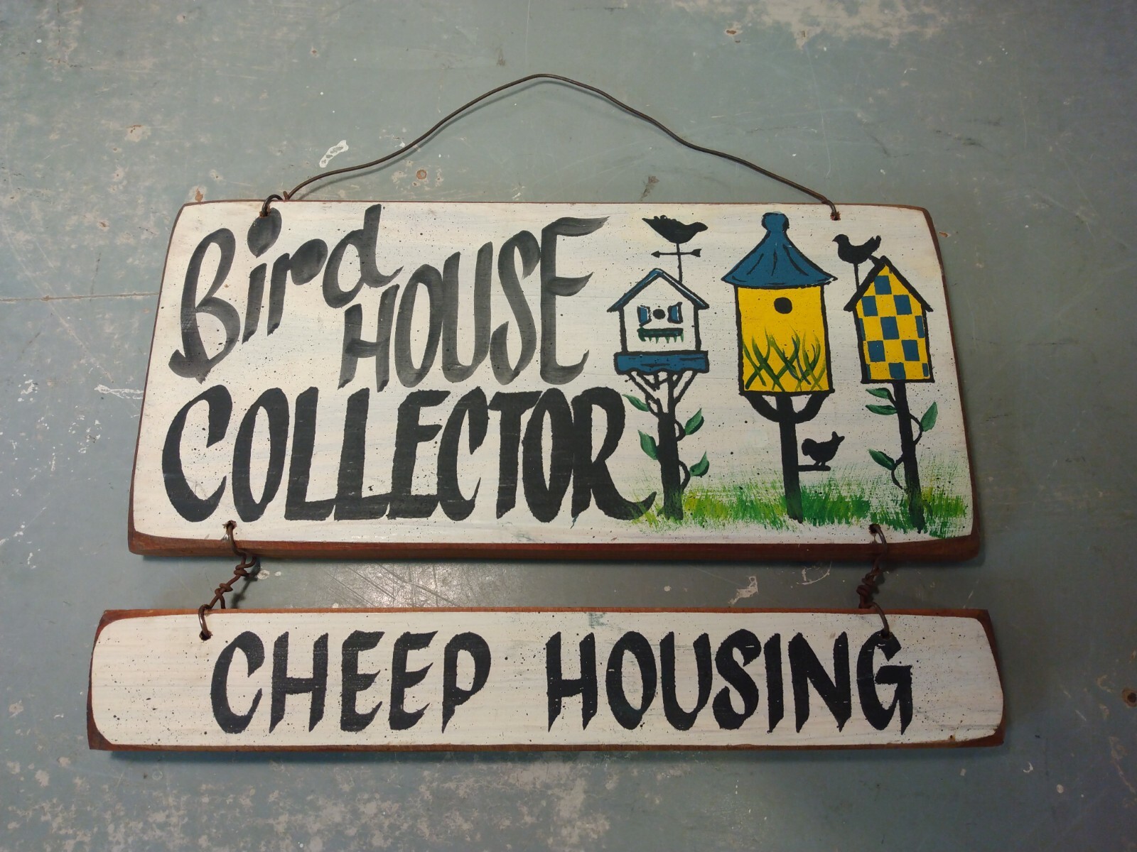 Handmade Handpainted Bird House Collector Garden Porch Wooden Hanging Sign | 12″