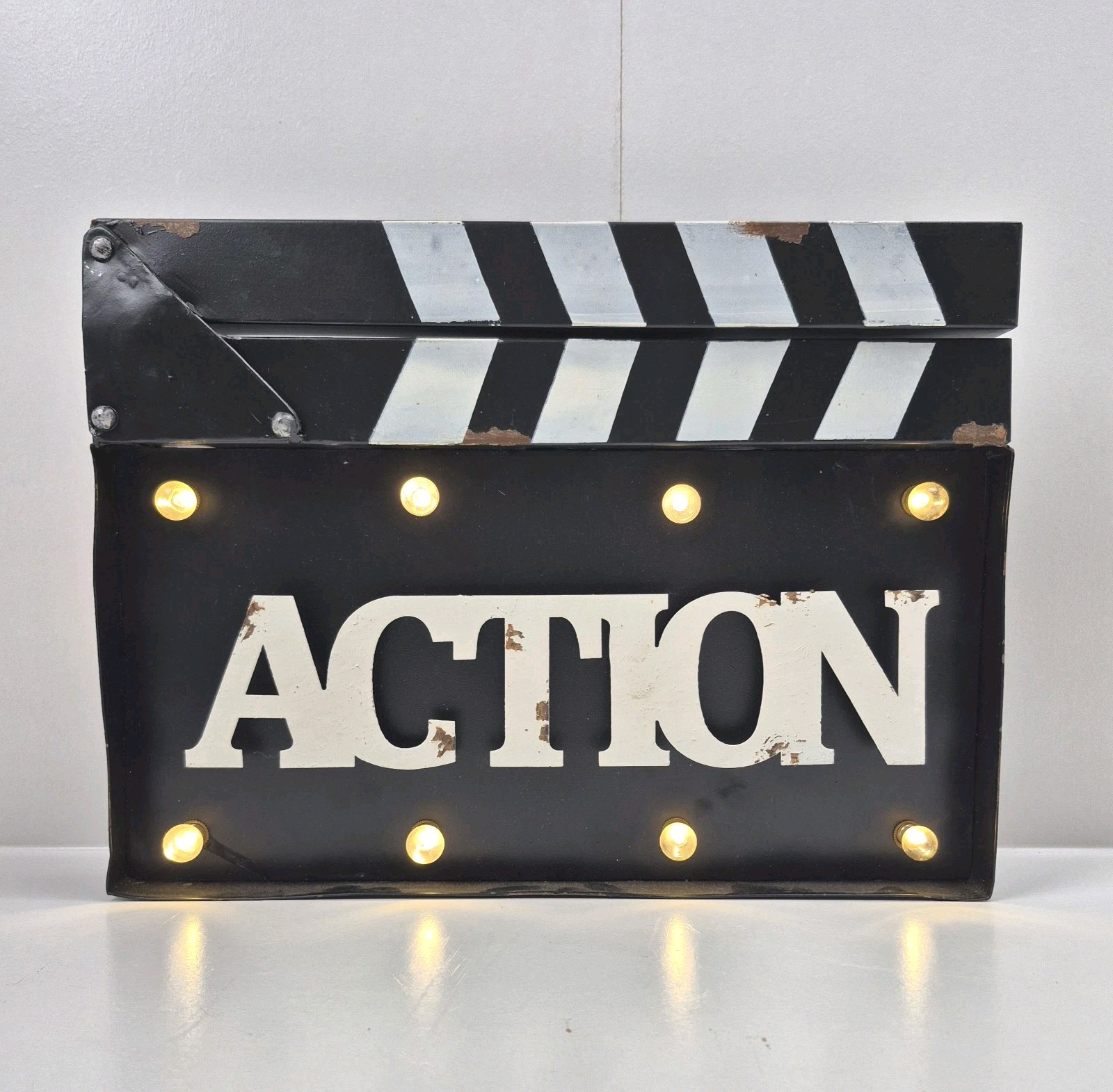 Rare Vtg Movie Director Light-Up Action Clapperboard Home Theater Wall Decor