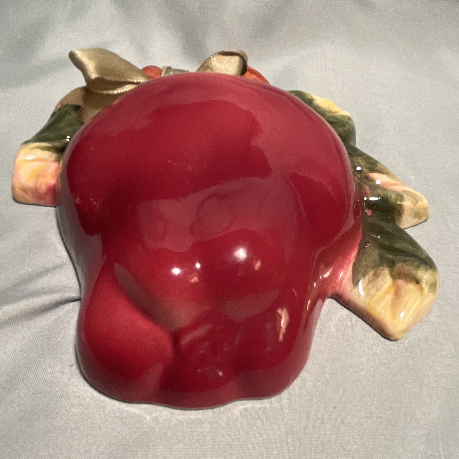 Ceramic Apple Wall Plaque Glossy Red Green Brown Fruit Decor Hanging
