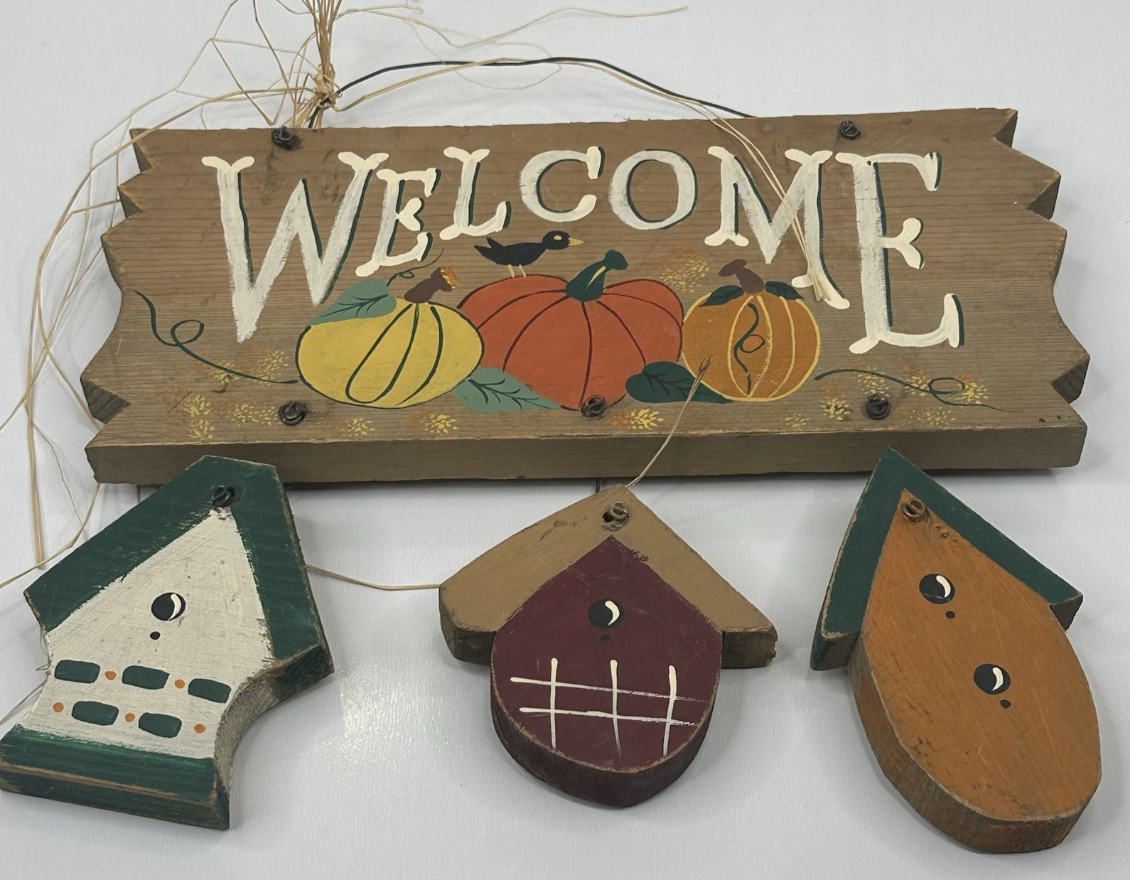 Vtg. Welcome Sign Wooden Fall Autumn Handmade Mexico Signed 1997 90s Decor