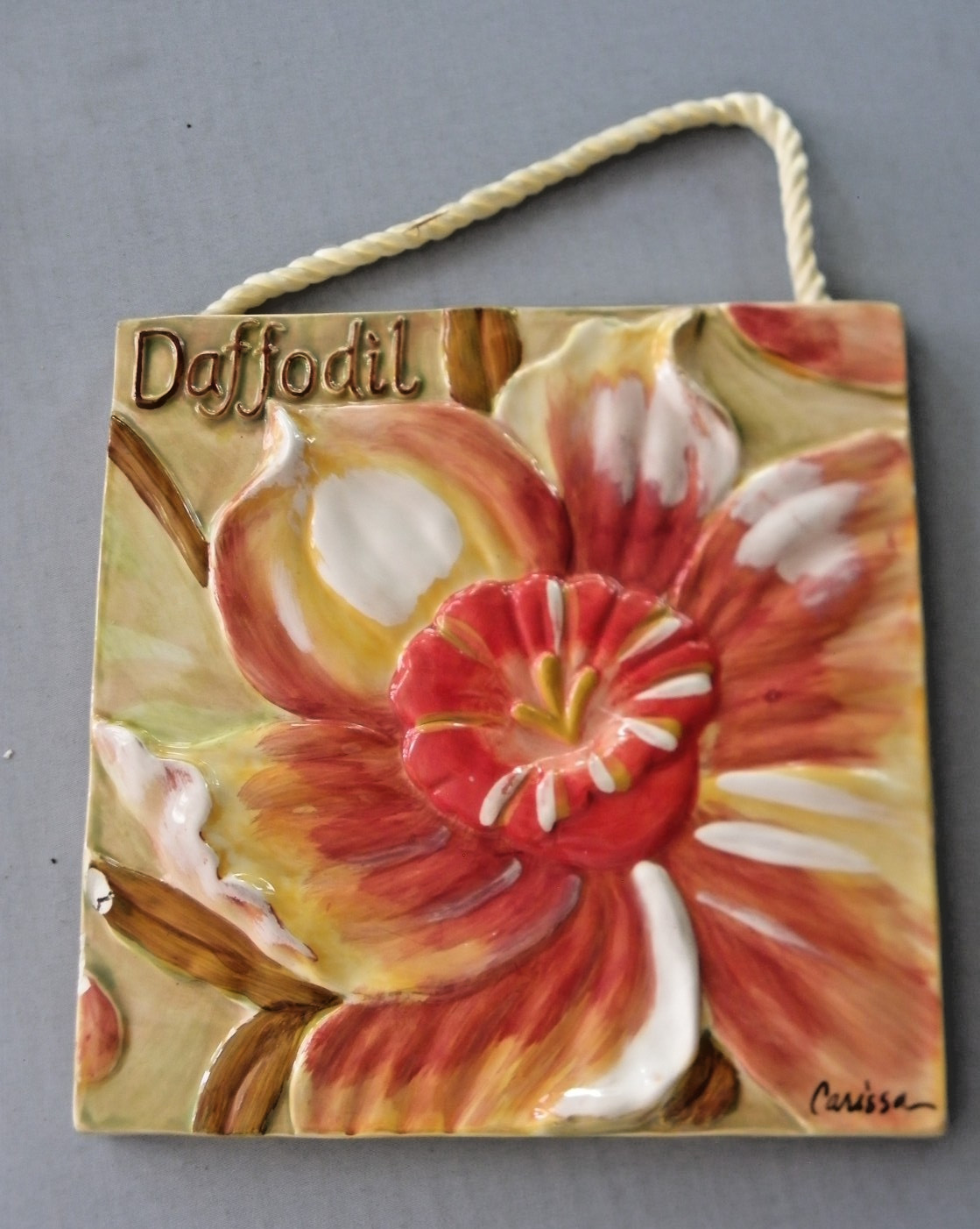 2 Floral Tile Art Pink /White 3D Wall Plaques 8”x8” Textured Glossy Flower Image
