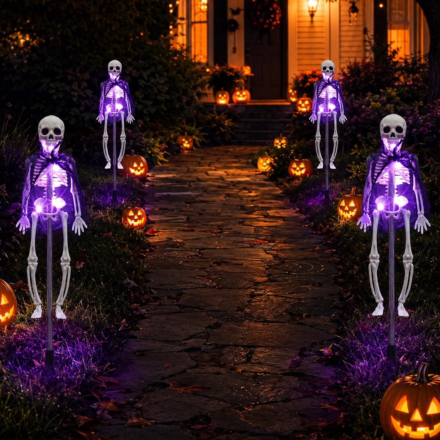 4 Pcs Halloween Solar Lights 3D Skeleton Garden Outdoor Decoration with Stakes