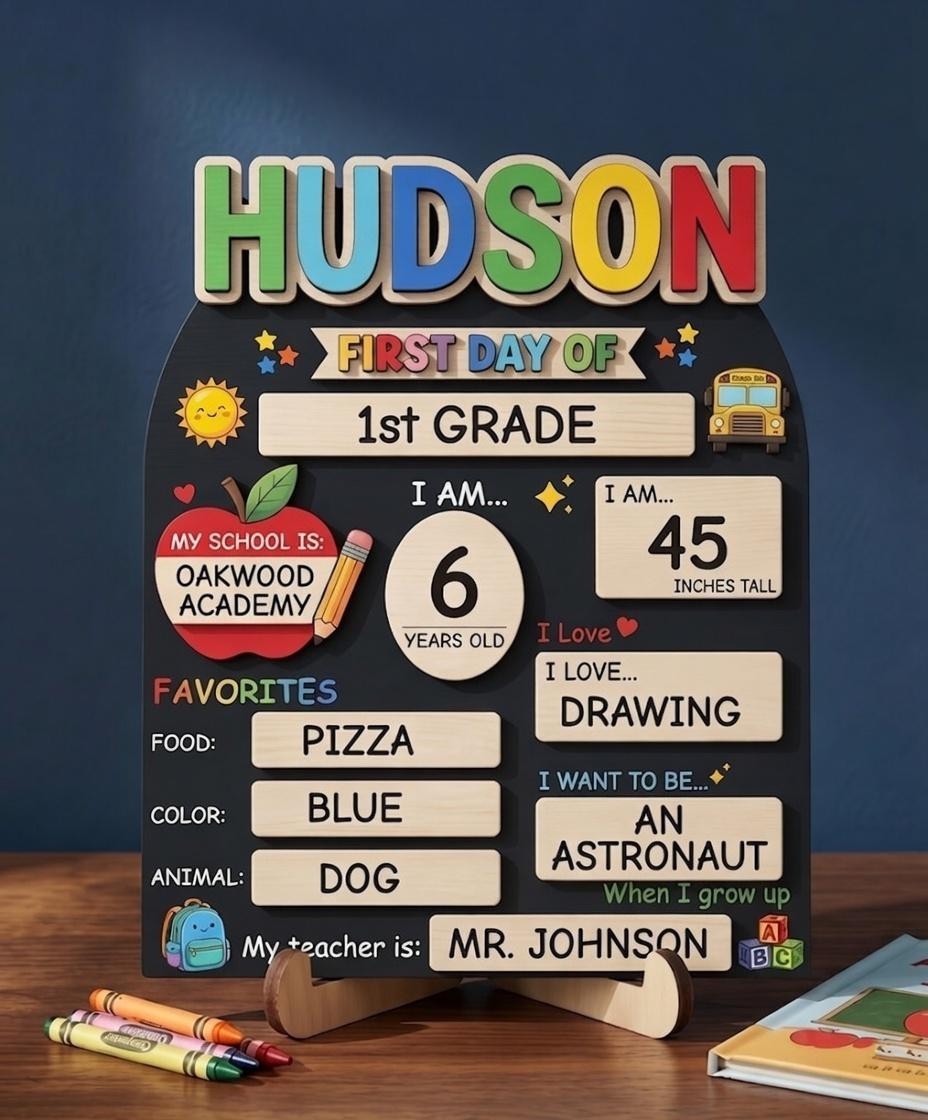 Custom First & Last Day School Sign, Reusable Wooden Photo Board