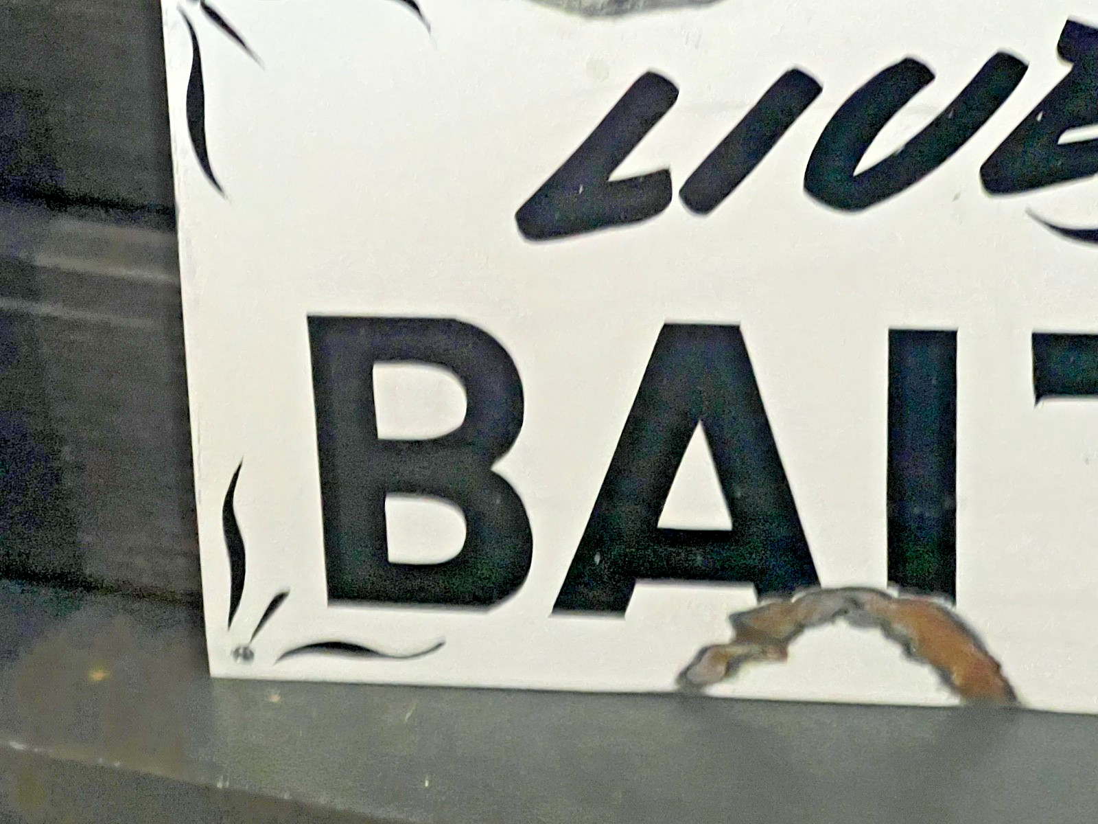 Vtg Hand Painted LIVE BAIT Fishing Worms Rusty Barn Tackle Lure Lake Store Sign