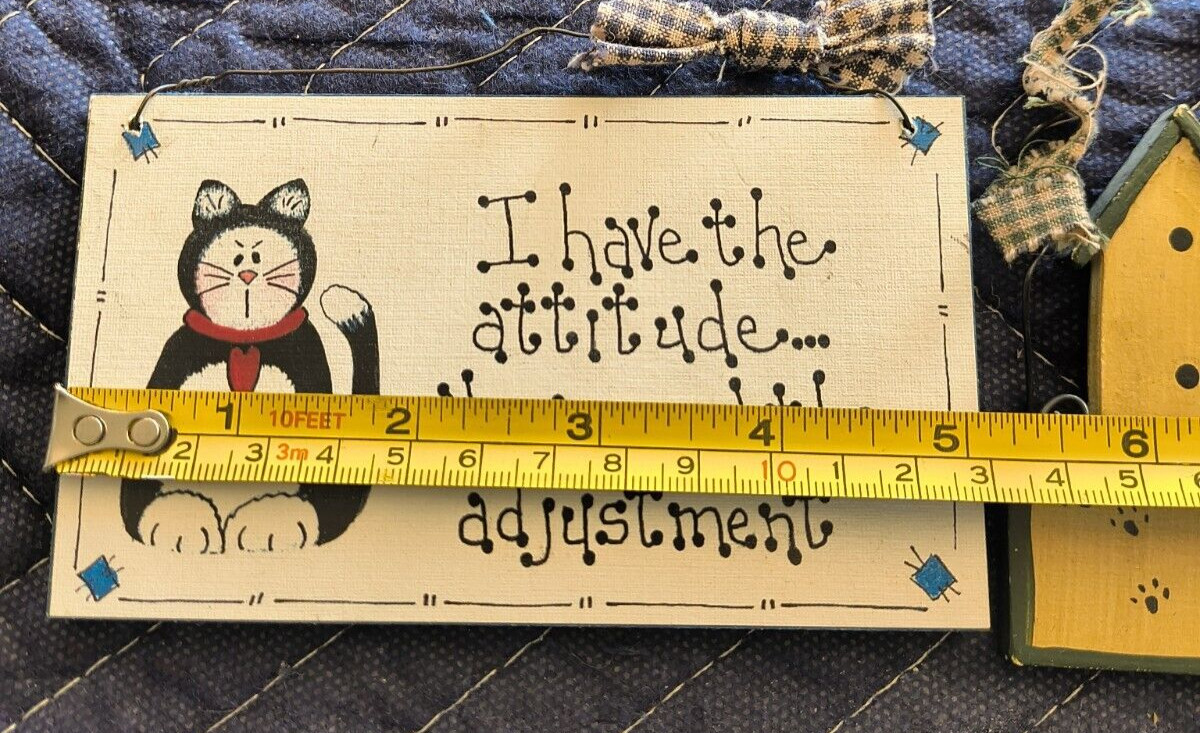 LOT OF 3 CAT FUNNY-FOLK ART WOOD PLACK SIGNS HAND PAINTED CUTE CAT WALL HANGERS