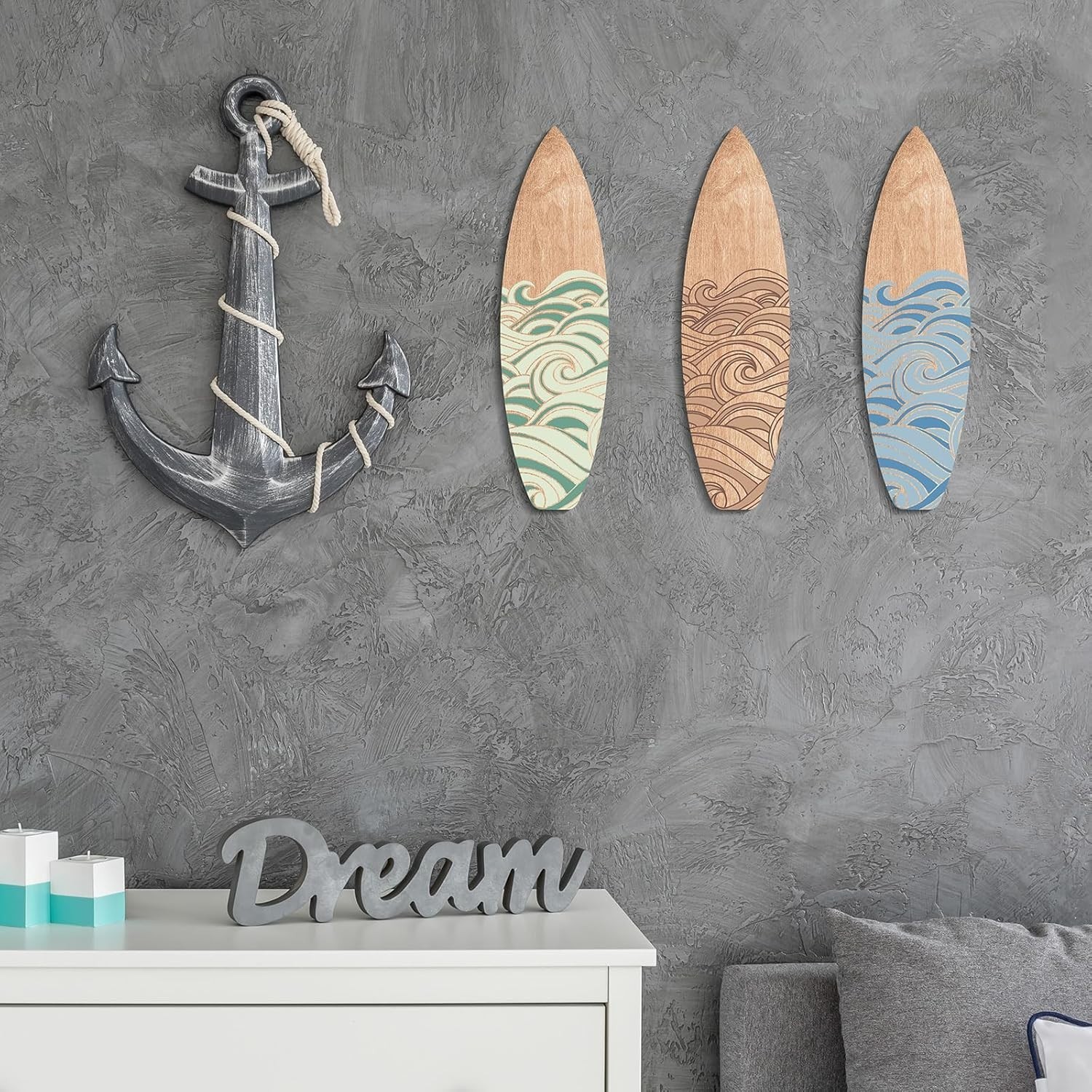 3 Pieces Surfboard Wooden Beach Decor for Bedroom Surfboard Wall Decor Summer De