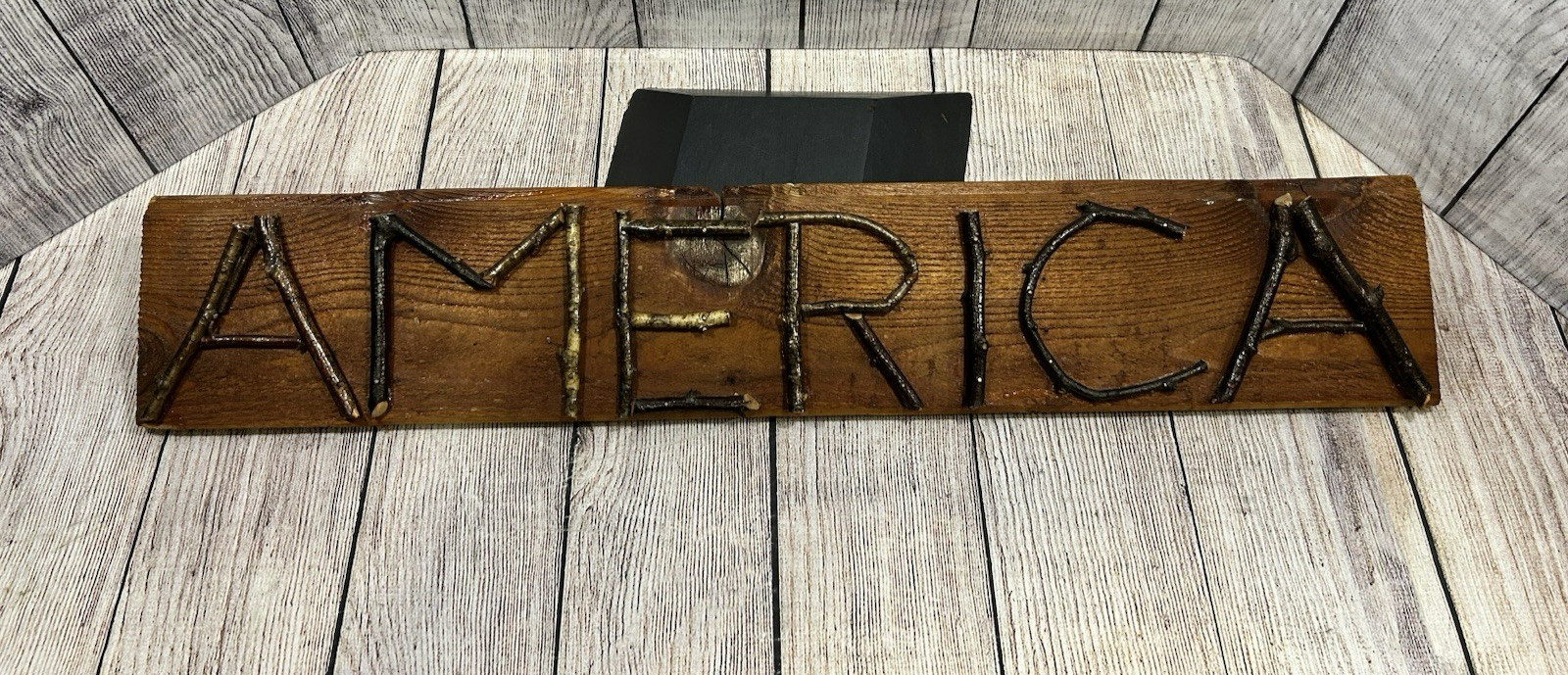 Rustic AMERICA Twig Letter Folk Art Reclaimed Wood Cabin Wall Sign Handmade
