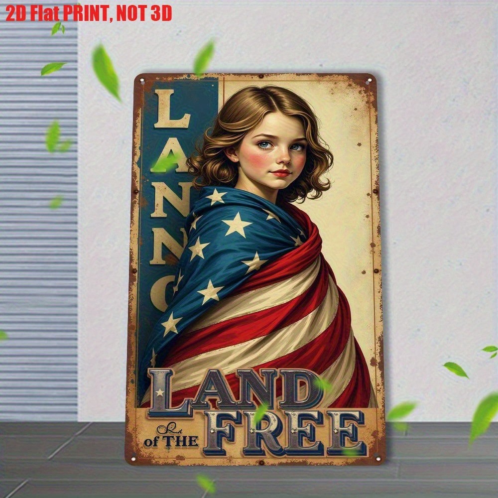 Vintage Land of the Free Metal Tin Signs American Flag Patriotic Wall Decor Art