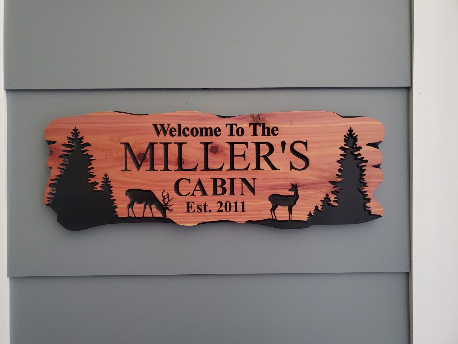 Custom Cabin Sign Carved Wood Family Name Vacation Home Plaque Deer Camp Home