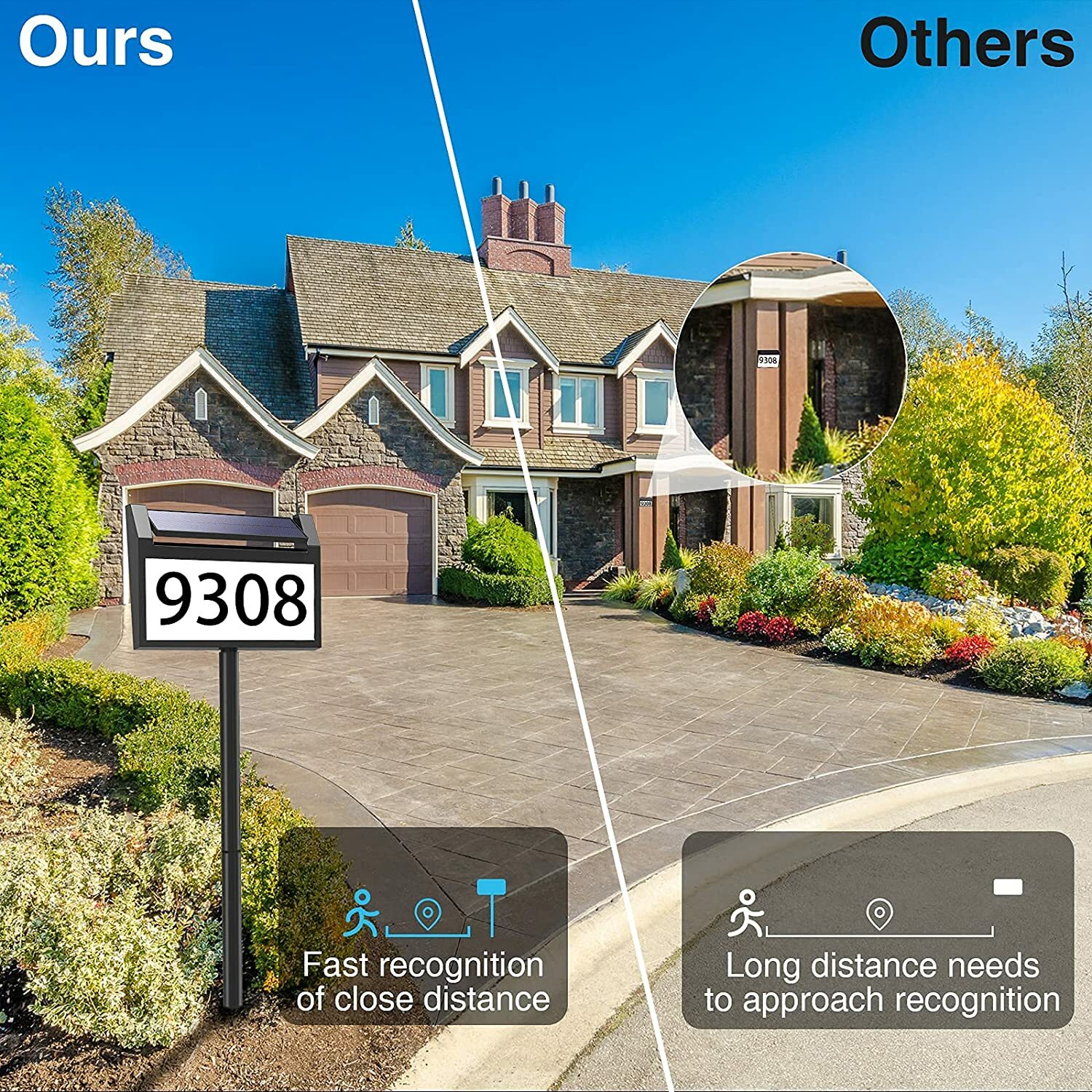 Solar House Number Sign House Numbers Light for Outside Home, Yard, Street