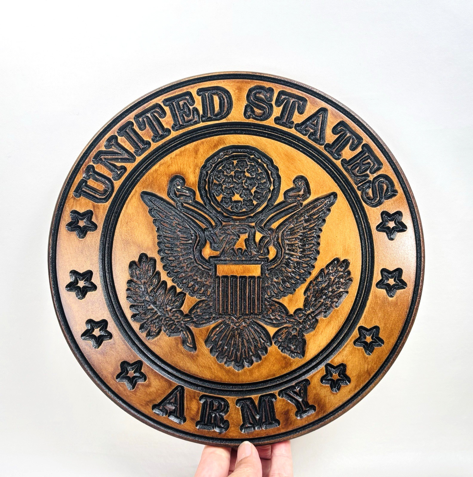United States Army Engraved Round Wooden Wall Hanging Art Memorabilia Plaque