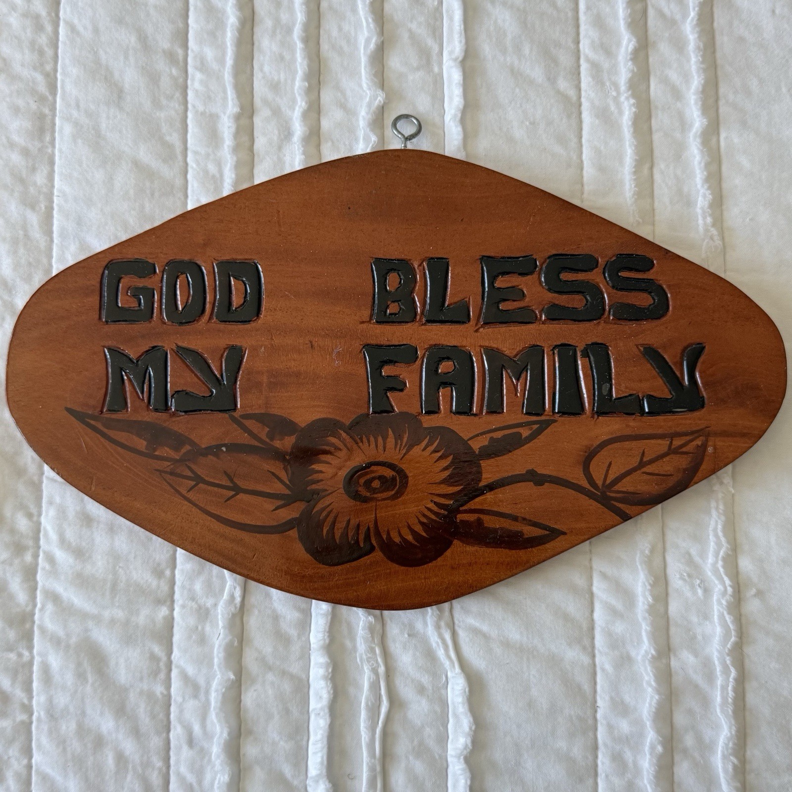 VTG Wood Sign “God Bless My Family” Folk Art Handmade Hawaii Christian 6”x 10”