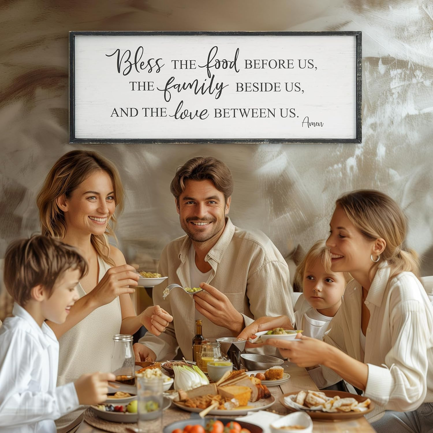Bless the Food before Us Home Decor Wall Sign for Family 40 X 15 Inch Black