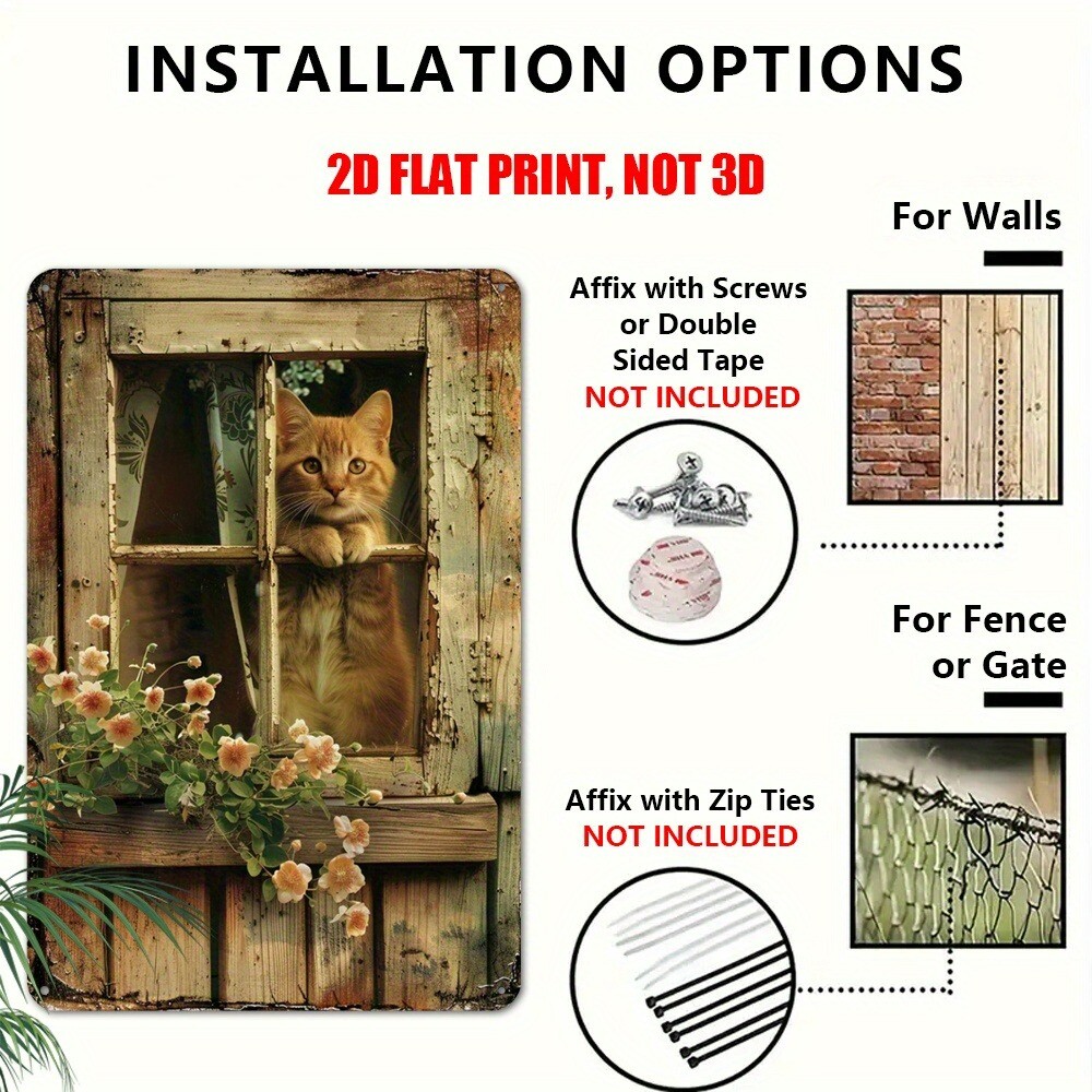 Retro Garden Metal Signs Wall Art Kitty Cat Lover Farmhouse Decor Floral Rustic