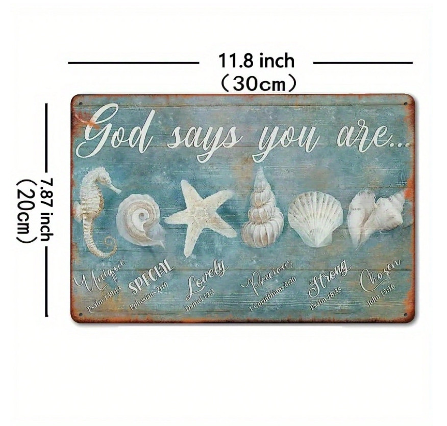 Vintage Coastal Metal Wall Art Bible Verse Seashell Starfish Beach Sign