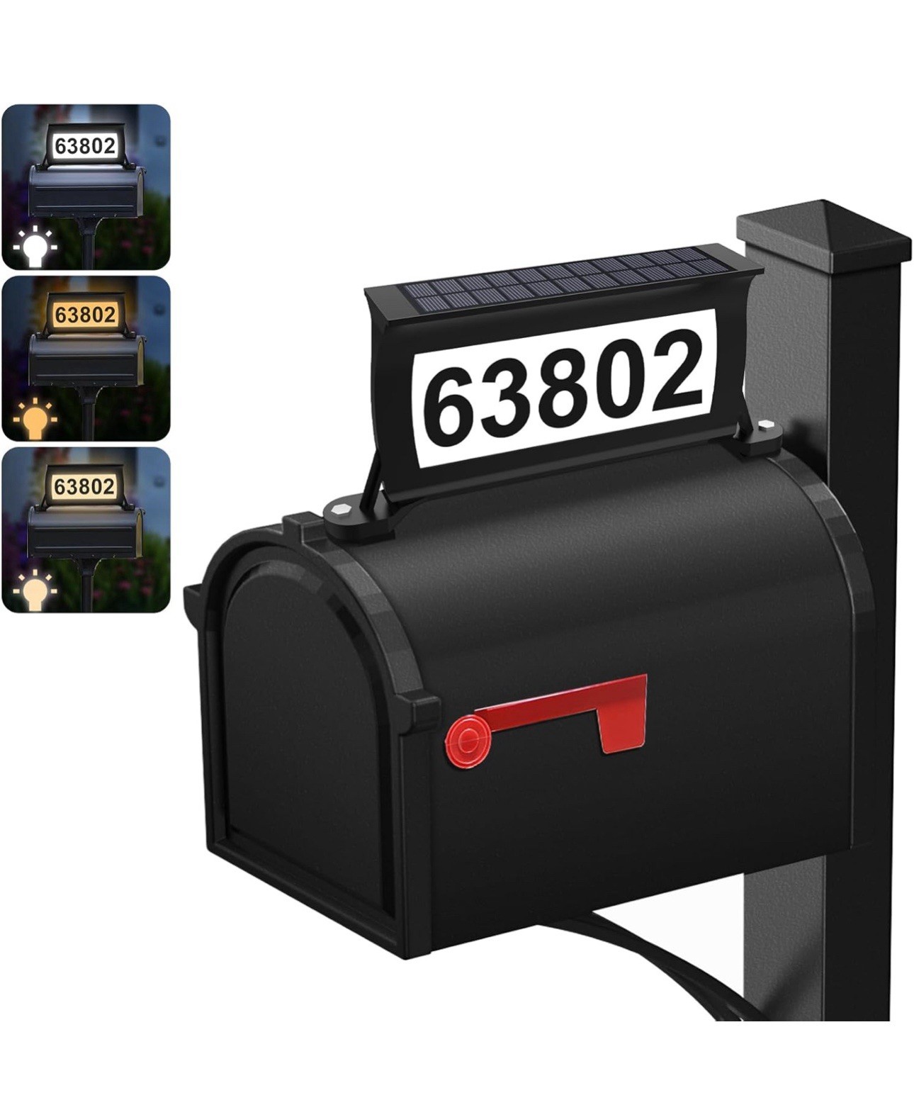 Solar Address Sign Mailbox House Number Plaque Double Side 3 Light Color