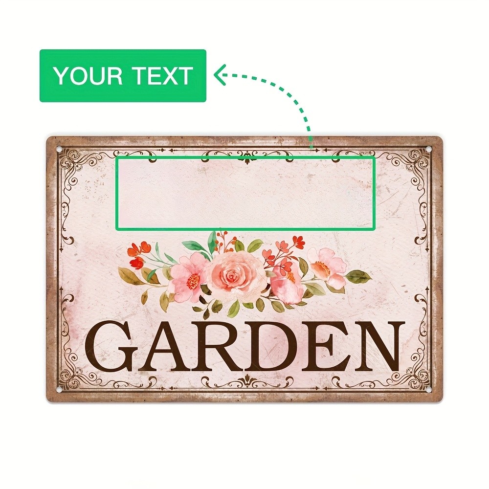 Custom Floral Garden Metal Sign Personalized Name Rustic Wall Decor Home Garden