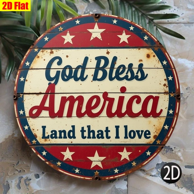 Distressed Metal Sign God Bless America USA Flag Fourth of July Patriotic Decor