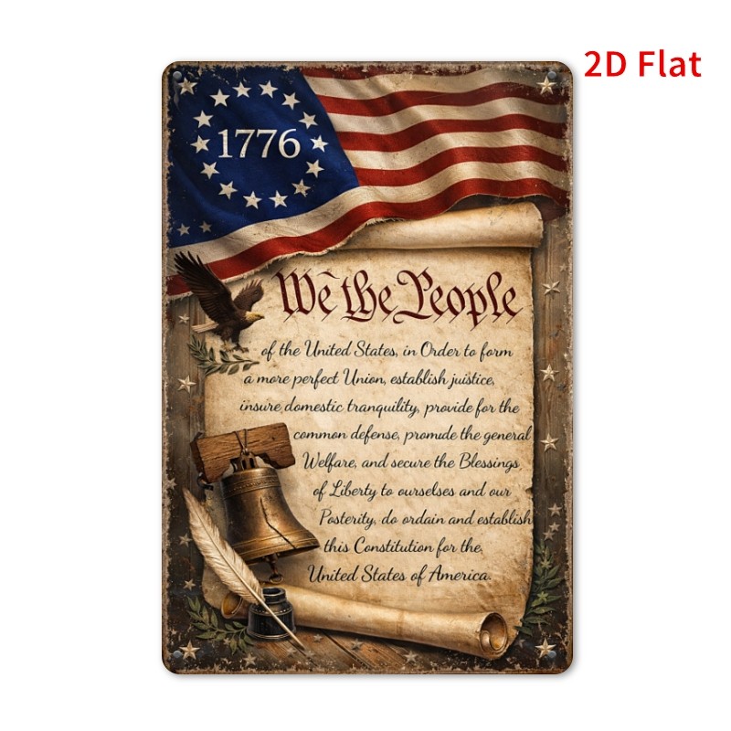 American Constitution Tin Sign – Patriotic Eagle Metal Poster Wall Art Decor