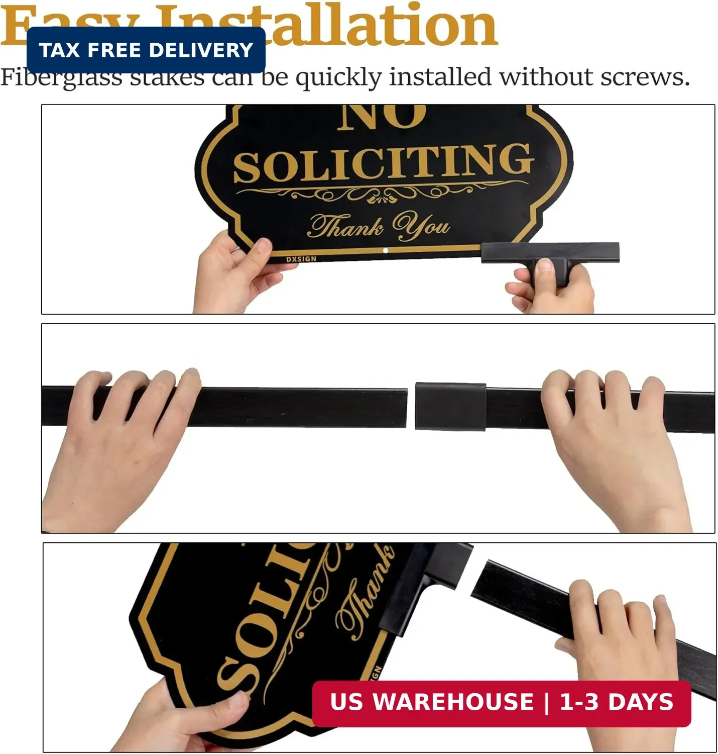 No Soliciting Yard Sign Aluminum 14×7 Stake 36 Inch Do Not Knock Lawn Sign