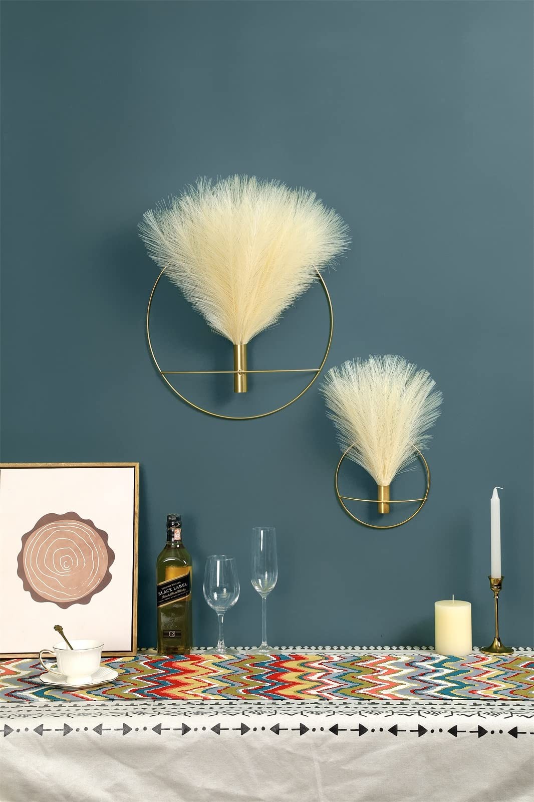 Boho Wall Decor, Wall-Mounted Metal Art, Hanging Artificial Pampas Display, L…