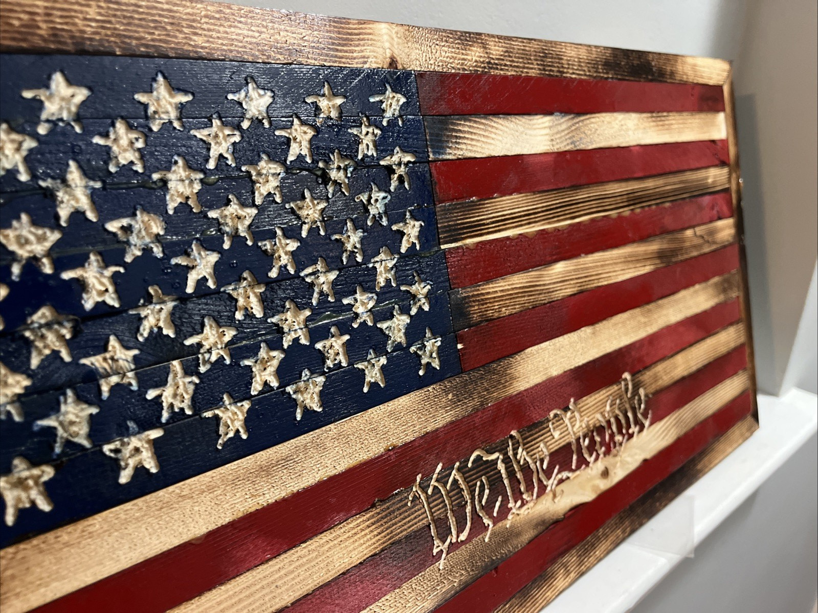 Handmade 50 Star We The People Wooden American Flag Rustic Wall Decor USA