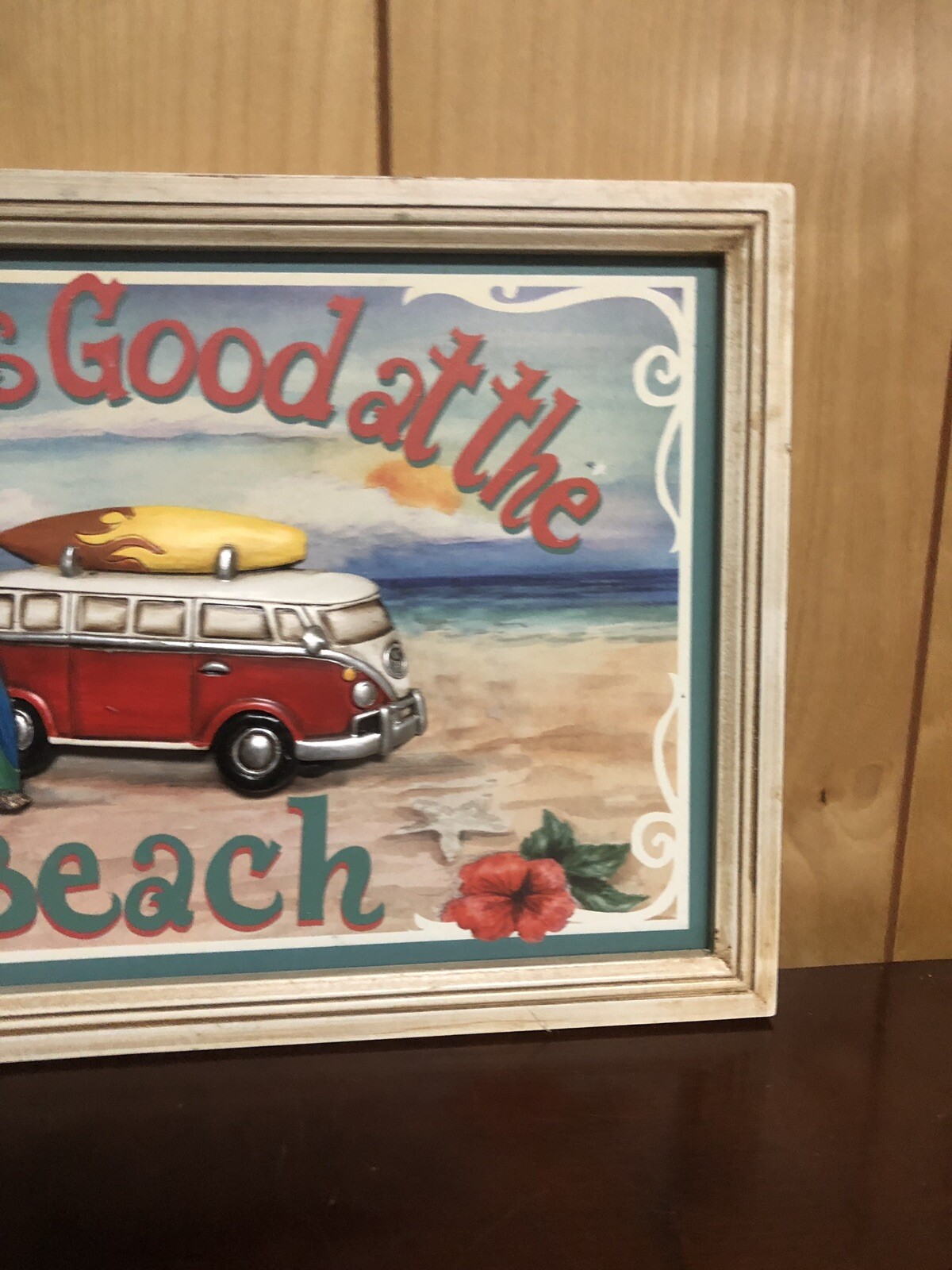 Wood Sign Volkswagen Bus “life Is Good At The Beach” 17×12”