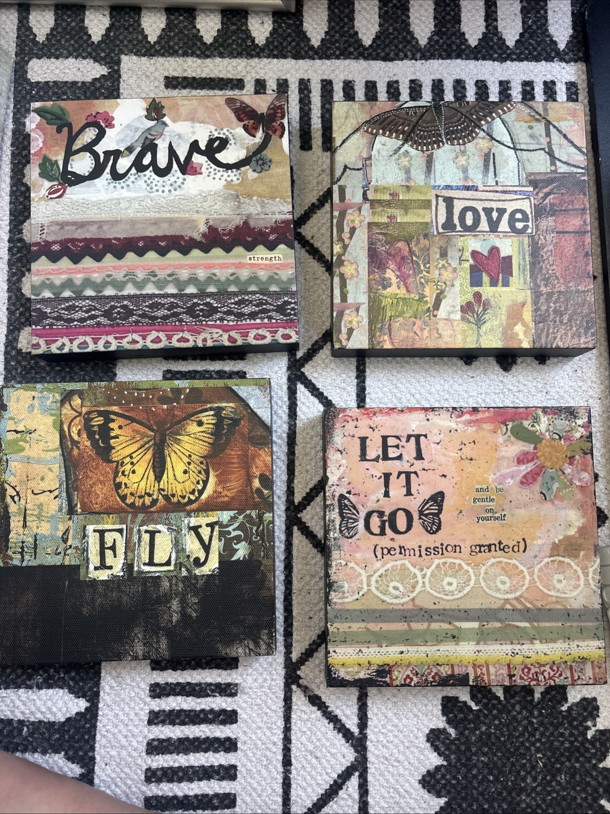 Kelly Rae Roberts Collection Lot of 4 6 X 6” Brave, Love, Fly & Let It Go Art