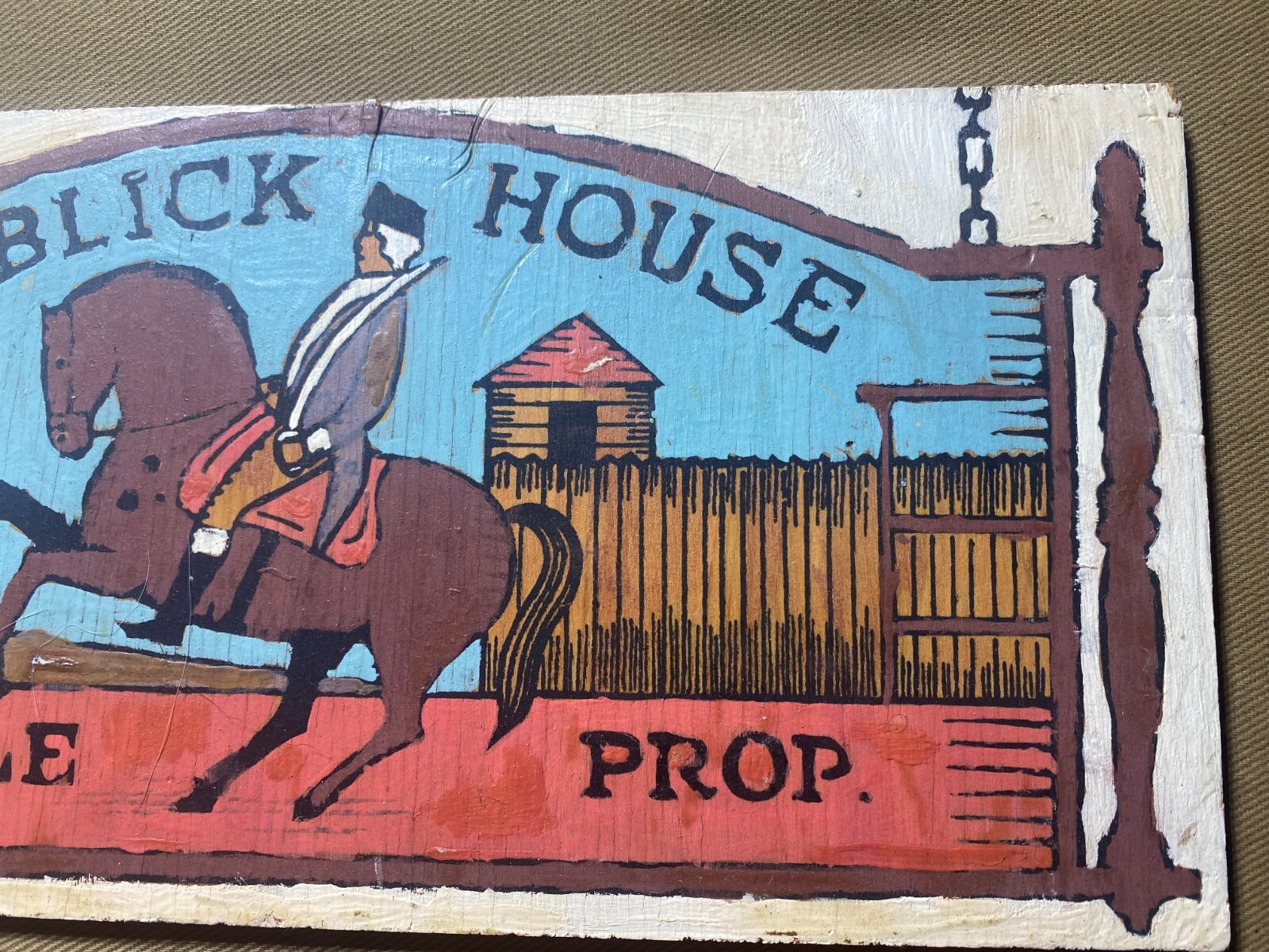Vintage Folk Art Wood Painted Plaque “Publick House 1778″ – 12.0” Long