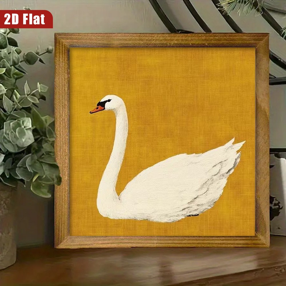 Vintage White Swan Wooden Plaque Elegant Farmhouse Home Desktop Decoration Gift