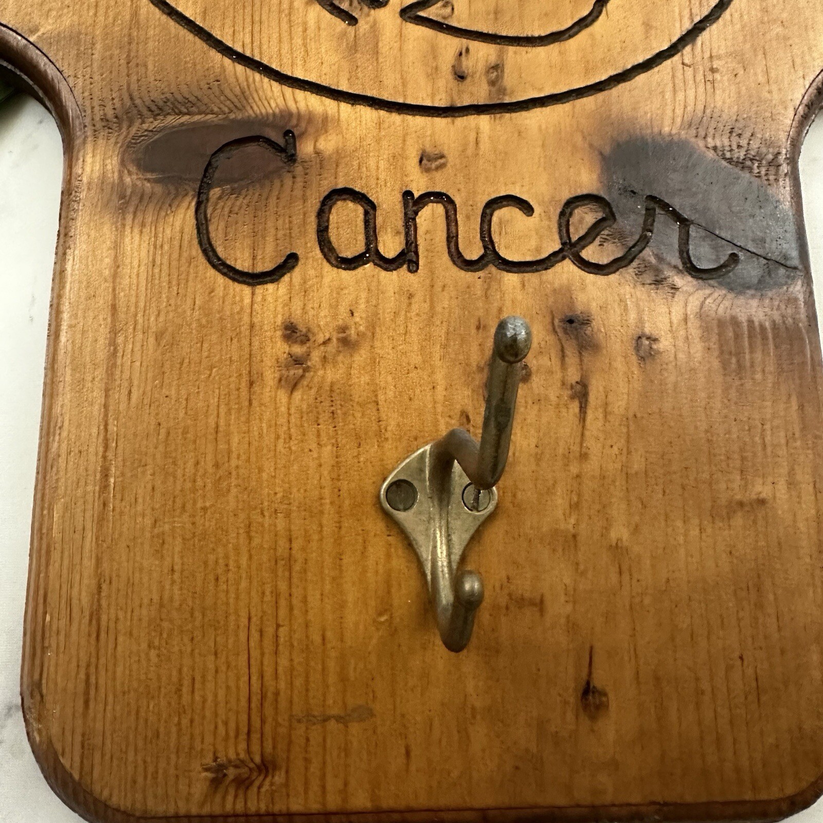 Vintage Handmade Cancer Zodiac Sign Wall Hanging Hook Decor Crab Star Carved