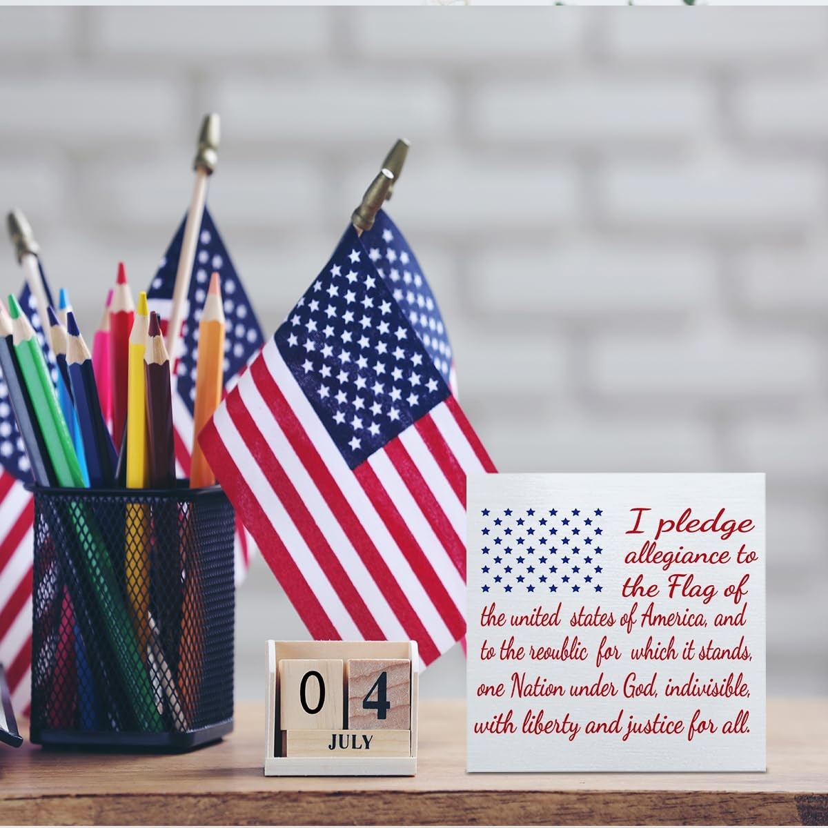 I Pledge Allegiance Wooden Box Sign 4th Of July Patriotic USA Flag Table Decor